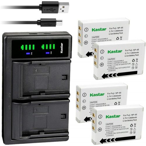  Kastar 4-Pack Battery and LTD2 USB Charger Replacement for Fujifilm NP-95 NP95 FNP-95 FNP95 Battery, Fujifilm BC-65N Charger, Fujifilm FinePix X100T, FinePix X-S1, Fujifilm XF10 Di