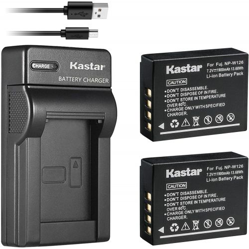  Kastar Battery (X2) & Slim USB Charger for Fujifilm NP-W126 NP-W126s and Fuji HS30EXR HS33EXR HS35EXR HS50EXR X100F X-PRO1 X-PRO2 X-A1 X-A2 X-A3 X-A10 X-E1 X-E2 X-E2S X-E3 X-M1 X-T