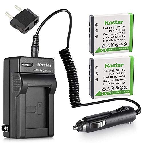  Kastar Battery (2-Pack) and Charger Kit for Fujifilm NP-50, Kodak KLIC-7004, Pentax D-Li68 and Fujifilm FinePix Cameras, Kodak EasyShare Cameras and Pentax Cameras (Detail Models i