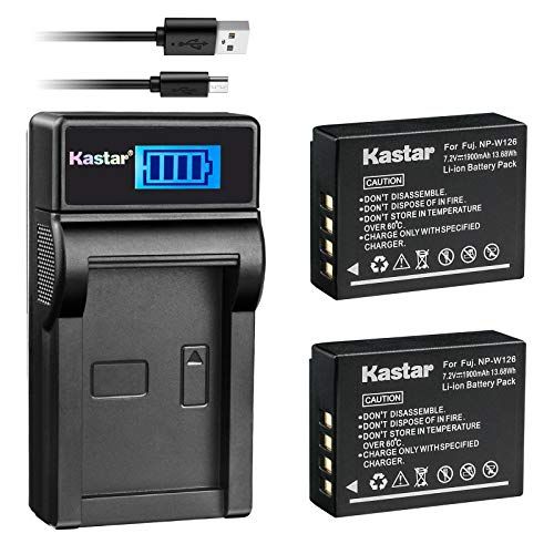  Kastar Battery (X2) & Slim LCD USB Charger for Fujifilm NP-W126 NP-W126S and FUJIFILM X-Pro2 X-Pro1 X-T2 X-TX-T10 X-E2S X-E2 X-E1 X-M1 X-A10 X-A3 X-A2 X-A1, FinePix HS50EXR HS30EXR