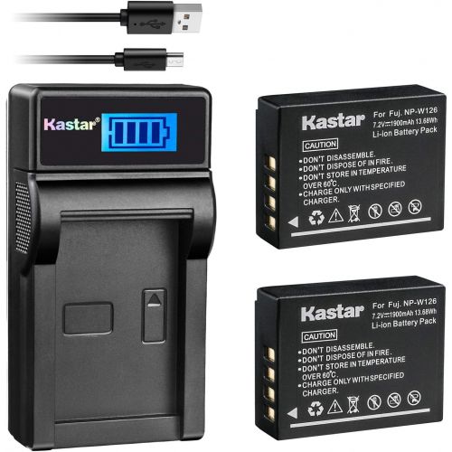  Kastar Battery (X2) & Slim LCD USB Charger for Fujifilm NP-W126 NP-W126S and FUJIFILM X-Pro2 X-Pro1 X-T2 X-TX-T10 X-E2S X-E2 X-E1 X-M1 X-A10 X-A3 X-A2 X-A1, FinePix HS50EXR HS30EXR