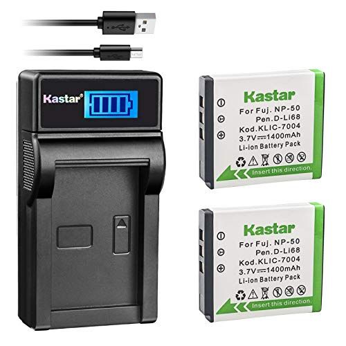  Kastar Battery (X2) & LCD Slim USB Charger for Fujifilm NP-50 BC-50 BC-45W and Fuji FinePix F200EXR F75EXR F70EXR F100fd F60fd F50fd XF1 XP100 XP150 XP170 X20 F605EXR F660EXR F775E