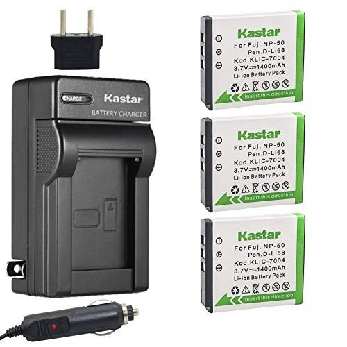  Kastar Battery (3-Pack) and Charger Kit for Fujifilm NP-50, Kodak KLIC-7004, Pentax D-Li68 and Fujifilm FinePix Cameras, Kodak EasyShare Cameras and Pentax Cameras (Detail Models i