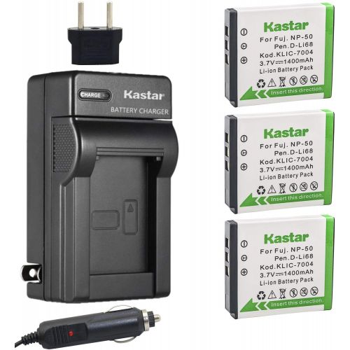  Kastar Battery (3-Pack) and Charger Kit for Fujifilm NP-50, Kodak KLIC-7004, Pentax D-Li68 and Fujifilm FinePix Cameras, Kodak EasyShare Cameras and Pentax Cameras (Detail Models i