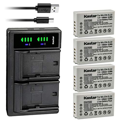  Kastar 4-Pack Battery and LTD2 USB Charger Compatible with Nikon EN-EL22 Battery MH-29 Charger, Nikon 1 J4 Digital Camera, Nikon 1J4 Digital Camera, Nikon 1 S2 Digital Camera, Niko