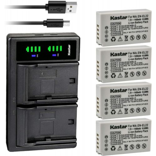  Kastar 4-Pack Battery and LTD2 USB Charger Compatible with Nikon EN-EL22 Battery MH-29 Charger, Nikon 1 J4 Digital Camera, Nikon 1J4 Digital Camera, Nikon 1 S2 Digital Camera, Niko