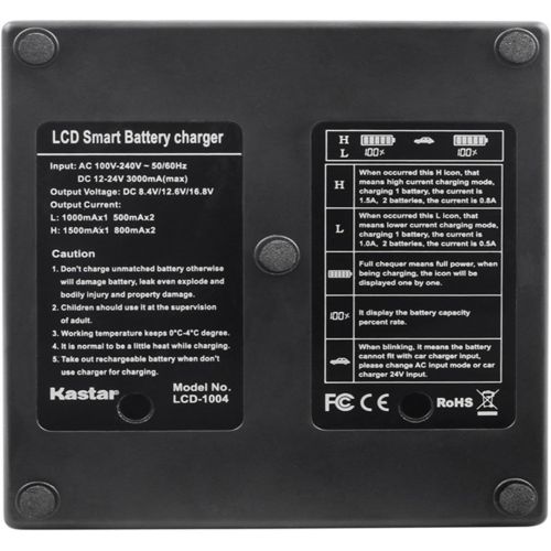  Kastar LCD Dual Smart Fast Charger & Battery (2 Pack) for Nik EN-EL4, EN-EL4A, ENEL4, ENEL4A and Nik D2Z, D2H, D2Hs, D2X, D2Xs, D3, D3S, D3X, F6 Camera, Nik MB-D10, D300, D300S, D7