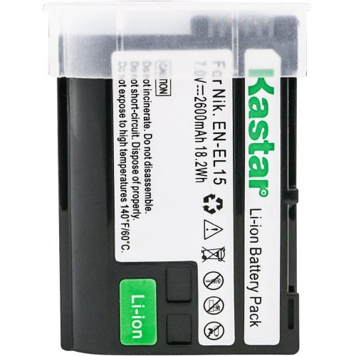  Kastar ENEL15 Battery 1 Pack for EN-EL15, D850, D750, D7000, D7100, D7200, D7500, D800, D800E, D810, D600, D610, 1 V1 DSLR Camera and MB-D11, MB-D12, MB-D14, MB-D15, MB-D16 Grip