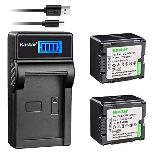  Kastar Battery (X2) & LCD USB Charger for Panasonic CGA-DU14 and NV-GS40 GS44 GS47 GS50 GS55 GS58 PV-GS150 GS200 GS300 GS320 GS400 GS500 SDR-H250 H280 VDR-D258 D300 D308 D310 D400