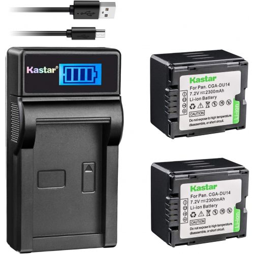  Kastar Battery (X2) & LCD USB Charger for Panasonic CGA-DU14 and NV-GS40 GS44 GS47 GS50 GS55 GS58 PV-GS150 GS200 GS300 GS320 GS400 GS500 SDR-H250 H280 VDR-D258 D300 D308 D310 D400