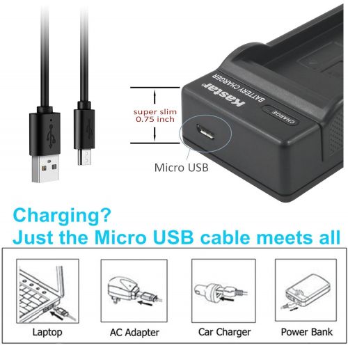  Kastar Slim USB Charger for Panasonic DMW-BCF10 & Lumix DMC-TS2 DMC-TS3 DMC-TS4 DMC-F2 DMC-F3 DMC-FH1 DMC-FH3 DMC-FH20 FH22 DMC-FS6 DMC-FS12 DMC-FS15 DMC-FS25 DMC-FS42 FS62 DMC-FT1