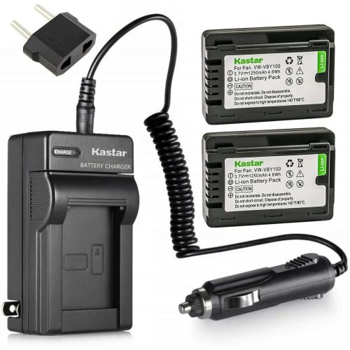  Kastar 2-Pack Battery and AC Charger with Car Adapter Compatible with Panasonic VW-VBY100 Battery, Panasonic HC-V110 HC-V110G HC-V110GK HC-V110K HC-V110P HC-V110P-K HC-V130 HC-V130