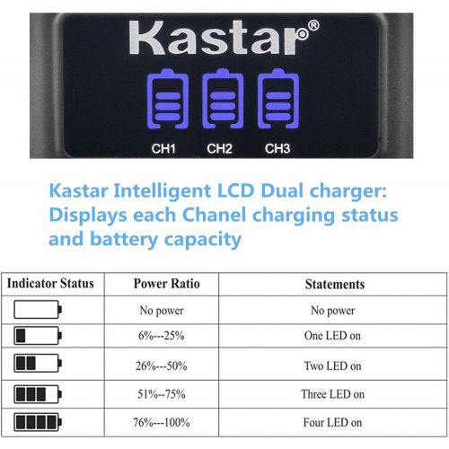  Kastar LCD Triple USB Battery Charger Compatible with Gopro Hero 8 Action Camera, HERO8 Black, Hero 8 HD Black, HERO8 Silver, Hero 8 HD Silver, Hero 7 Action Camera, HERO7 Black