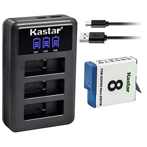  Kastar 1 Pack Battery and LCD Triple USB Charger Compatible with Gopro Hero 8 Action Camera, HERO8 Black, Hero 8 HD Black, HERO8 Silver, Hero 8 HD Silver, Hero 7 Action Camera, HER