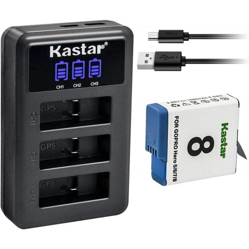  Kastar 1 Pack Battery and LCD Triple USB Charger Compatible with Gopro Hero 8 Action Camera, HERO8 Black, Hero 8 HD Black, HERO8 Silver, Hero 8 HD Silver, Hero 7 Action Camera, HER