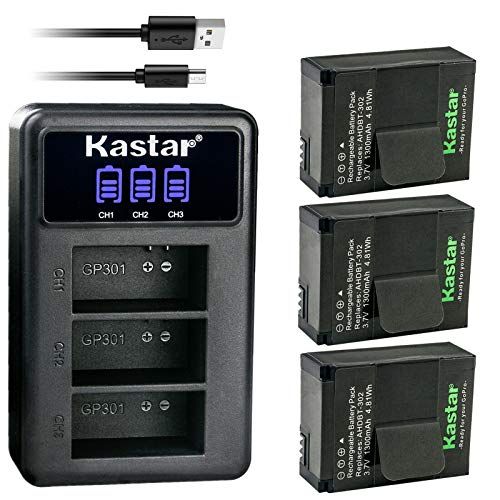  Kastar 3 Pack Battery and LCD Triple USB Charger Compatible with GoPro AHDBT-301, AHDBT-302, GoPro HD HERO3 White Edition/Silver Edition, GoPro HD HERO3 Black Edition, GoPro HD HER