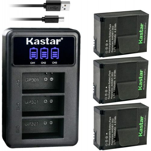  Kastar 3 Pack Battery and LCD Triple USB Charger Compatible with GoPro AHDBT-301, AHDBT-302, GoPro HD HERO3 White Edition/Silver Edition, GoPro HD HERO3 Black Edition, GoPro HD HER
