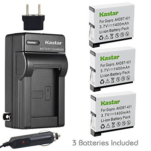  Kastar Battery (3-Pack) and Charger Kit for GoPro HERO4 and GoPro AHDBT-401, AHBBP-401 Sport Cameras