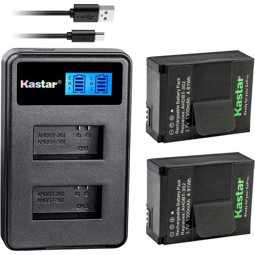  Kastar Battery (X2) & LCD Dual Slim Charger for GoPro AHDBT-201, AHDBT-301, AHDBT-302, Gopro3 and GoPro Hero3+, Hero3, HD Motorsports Hero, Surf Hero, Hero Naked, Hero 960, Hero HD
