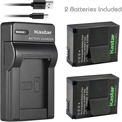  Kastar Battery (X2) & Slim USB Charger for GoPro AHDBT-201, AHDBT-301, AHDBT-302, Gopro3 and GoPro Hero3+, Hero3, HD Motorsports Hero, Surf Hero, Hero Naked, Hero 960, Hero HD 1080