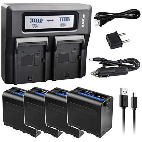  Kastar 4 Pack Battery and LCD Dual Fast Charger for Sony NP-F980 Pro NP-F970 MVC-CD1000 MVC-CD400 MVC-CHF81 MVC-CKF81 MVC-FD100 MVC-FD200 MVC-FD5 MVC-FD51 MVC-FD7 MVC-FD71 MVC-FD73