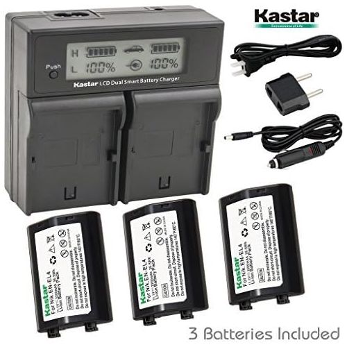  Kastar LCD Dual Smart Fast Charger & Battery (3 PACK) for Nikon EN-EL18, EN-EL18a, ENEL18, ENEL18a, MH-26, MH-26a, MH26 and Nikon D4, D4S, D5 Digital SLR Camera, Nikon MB-D12, D800