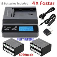 Kastar Ultra Fast Charger(4X faster) Kit and Battery (2-Pack) for Sony NP-F970 NP-F960 F960 and DCR-VX2100 HDR-AX2000 FX1 FX7 FX1000 HVR-HD1000U V1U Z1P Z1U Z5U Z7U FS100U FS700U a