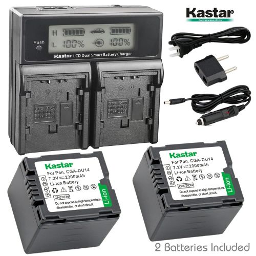  Kastar LCD Dual Smart Fast Charger & 2 x Battery for Panasonic CGR-DU14, CGA-DU14 and PV-GS31, PV-GS33,PV-GS34, PV-GS35, PV-GS39, PV-GS400, PV-GS500, PV-GS50, PV-GS50S, PV-GS55 Dig