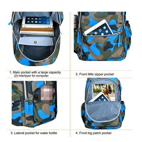  Kata School Backpack Elementary School Bags Casual Daypack Kids Bookbag for Boys and Girls (Camouflage Blue)