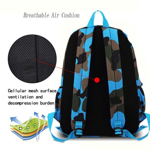  Kata School Backpack Elementary School Bags Casual Daypack Kids Bookbag for Boys and Girls (Camouflage Blue)