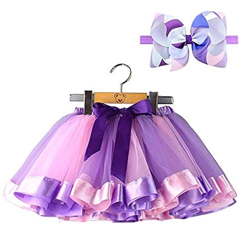  Kata Little Girls Layered Rainbow Tulle Tutu Skirt with Unicorn Headband Hair Bow & Satin Sash - Unicorn Costumes