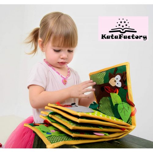  KataFactory Quiet book for toddlers - animals of wooden - soft book - montessori toy - busy book - christmas gift