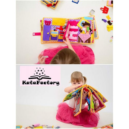  KataFactory Dollhouse with dress up doll - Quiet book for preschool girls - busy book - smart book - montessori toy - christmas gift