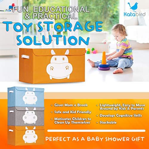  [아마존베스트]Katabird Storage Bin for Toy Storage - Large - Collapsible Chest Box Toys Organizer with Lid for Kids Playroom, Nursery, Baby Clothing, Children Books, Stuffed Animal, Gift Baskets