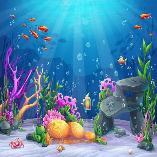  Kate 7x5ft Blue Underwater Photography Backdrops Colorful Fish Background Fairy Tale Backdrops Booth