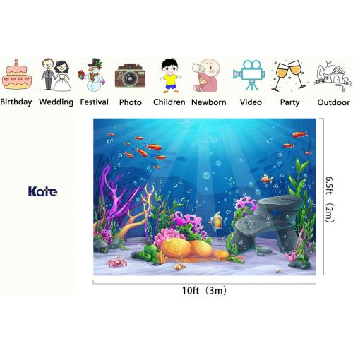  Kate 7x5ft Blue Underwater Photography Backdrops Colorful Fish Background Fairy Tale Backdrops Booth