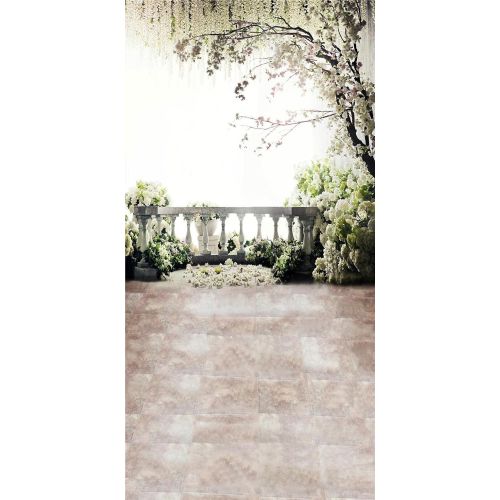  Kate 10x20ft Scenic White Flowers Photography Backdrops Brick Floor Family Balcony Tree Photo Background for Children Studio Video