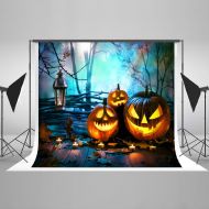 Kate 7ft(W) x5ft(H) Halloween Night Sky Photography Background Pumpkin Lantern with Hat Wood Backdrop for All Saints Day Decoration Backdrop