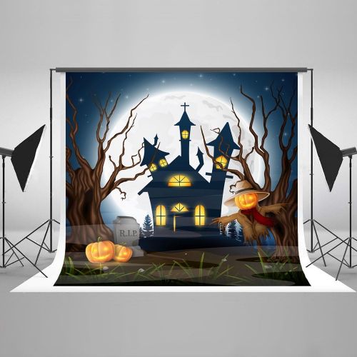  Kate 7ft(W) x5ft(H) Halloween Night Sky Photography Background Pumpkin Lantern with Hat Wood Backdrop for All Saints Day Decoration Backdrop