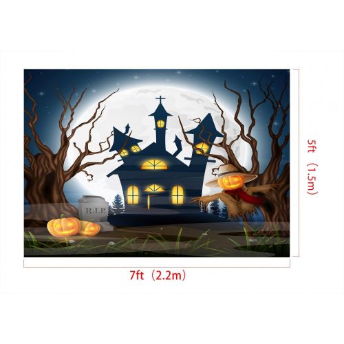  Kate 7ft(W) x5ft(H) Halloween Night Sky Photography Background Pumpkin Lantern with Hat Wood Backdrop for All Saints Day Decoration Backdrop