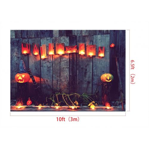  Kate 7ft(W) x5ft(H) Halloween Night Sky Photography Background Pumpkin Lantern with Hat Wood Backdrop for All Saints Day Decoration Backdrop