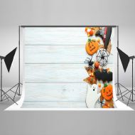 Kate 7ft(W) x5ft(H) Halloween Night Sky Photography Background Pumpkin Lantern with Hat Wood Backdrop for All Saints Day Decoration Backdrop
