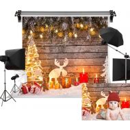 Kate 7x5ft/2.2m(W) x1.5m(H) Wood Backdrops Winter Snow Photography Backdrop Christmas Deer Bokeh Shiplap Backgrounds Family Professional Photography Studio