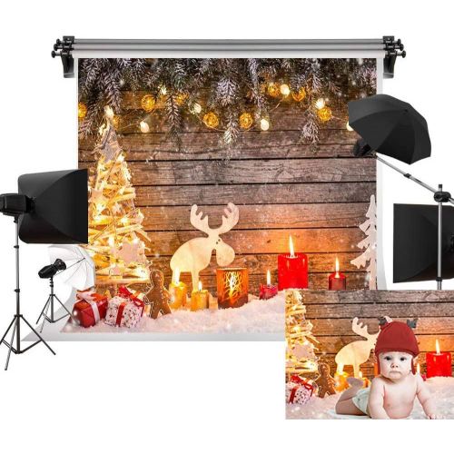 Kate 7x5ft/2.2m(W) x1.5m(H) Wood Backdrops Winter Snow Photography Backdrop Christmas Deer Bokeh Shiplap Backgrounds Family Professional Photography Studio