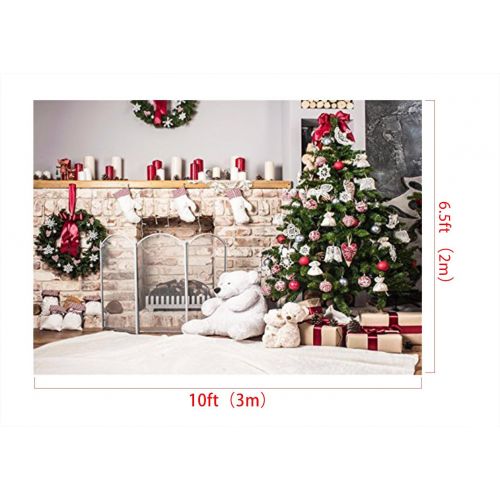  Kate Holiday Christmas Tree Backdrop Photography White Brick Fireplace Newborn Christmas Photo Studio Background 20x10ft(6x3m)