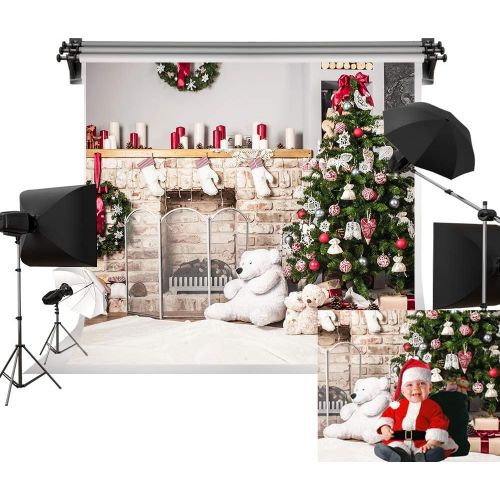  Kate Holiday Christmas Tree Backdrop Photography White Brick Fireplace Newborn Christmas Photo Studio Background 20x10ft(6x3m)