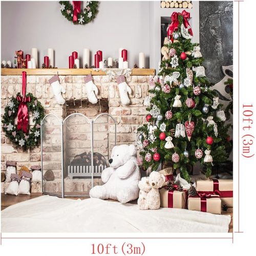  Kate Holiday Christmas Tree Backdrop Photography White Brick Fireplace Newborn Christmas Photo Studio Background 20x10ft(6x3m)