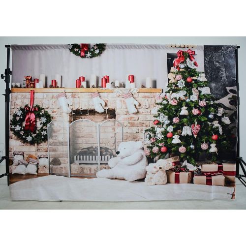  Kate Holiday Christmas Tree Backdrop Photography White Brick Fireplace Newborn Christmas Photo Studio Background 20x10ft(6x3m)