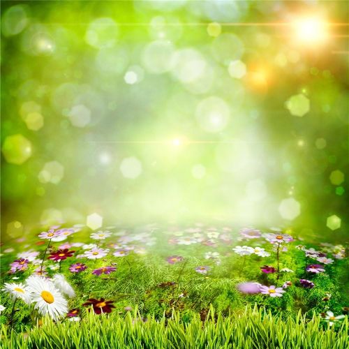  Kate Green Grass Spring Photography Backdrops Colorful Flowers Backgrounds Halo Glitter Photo Studio (10x10ft)