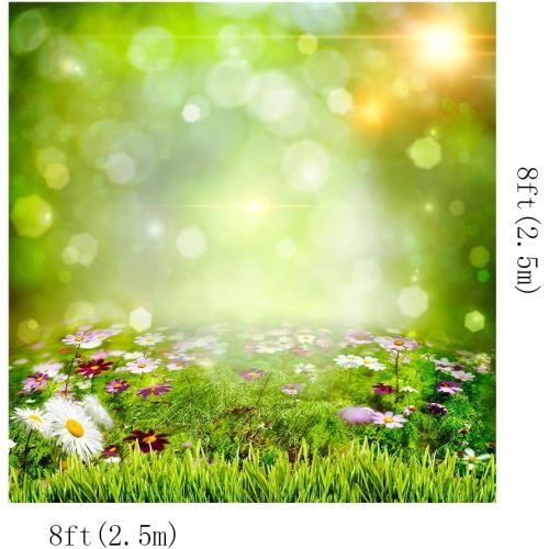  Kate Green Grass Spring Photography Backdrops Colorful Flowers Backgrounds Halo Glitter Photo Studio (10x10ft)